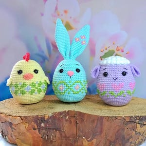 Farm Crochet Kit 3pcs,DIY Amigurumi Rabbit, Lamb,Chicken Video-Papper Patterns, Mixed Color Fabric,Begginer Crochet Set, Perfect Gift eggs