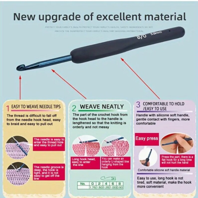 Blue Crochet Hook Set: Ergonomic Soft Grip, Aluminum Needles image 5