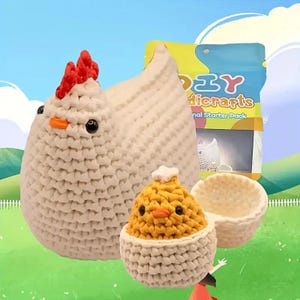 Farm Chick Crochet Kit, Beginner-Friendly Handmade Craft Set, Mixed Colors, Fabric Material, Chiken Home Decor, Holiday Party Ornaments