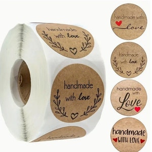 500 Stück/Rolle Handmade With Love Aufkleber, runde 2,5 cm braune Kraftpapier Aufkleber für Verpackung, Aufbewahrung, Essen, Paket Geschenkanhänger, USA Schiff