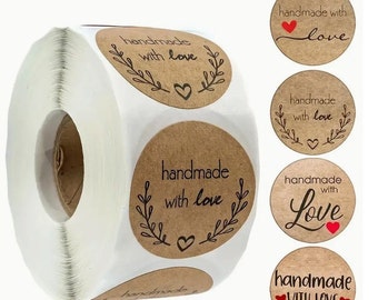 Handmade With Love Stickers: 1" Round Brown Kraft Labels, 500/Roll