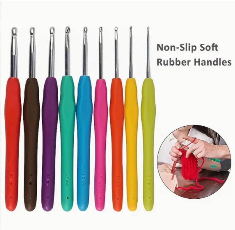 Ergonomic Crochet Hooks Set: Aluminum Colorful Soft Grip Handles image 4