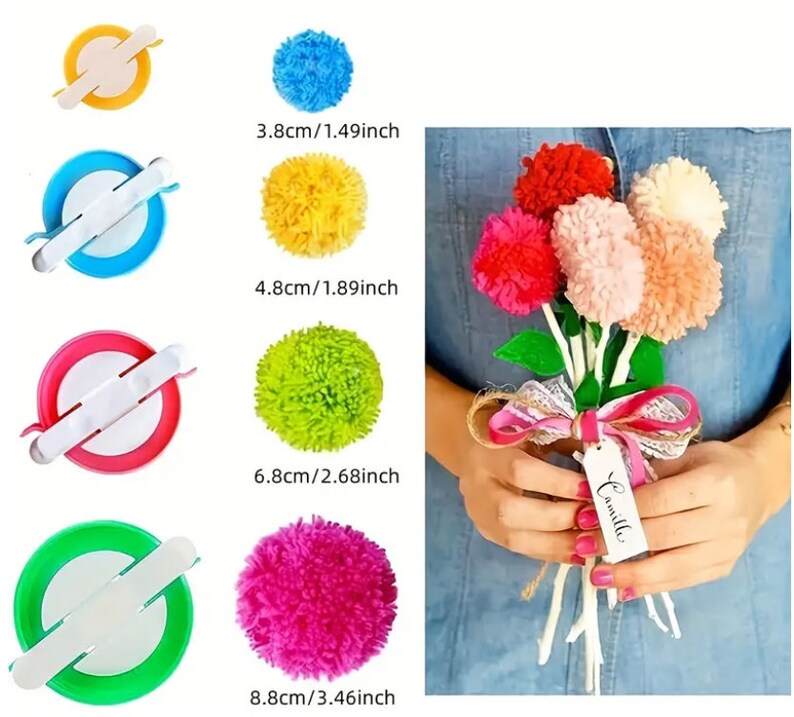 4 teile / satz Kunststoff Pompom Maker Runde, DIY Nähwerkzeuge, Pompon Flaumball, Weber Set, Geeignet für Handwerk, Strickwerkzeug zufällige Farbe geschenk Bild 2