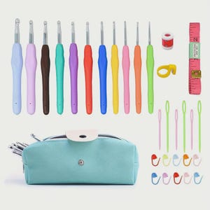 Beginner Crochet Kit With Soft Grip Handles - Complete Diy Knitting Tool Set For Jewelry Making, Includes Storage Bag Embroidery Kit