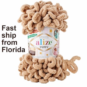 Hilo Alize Puffy Blanket, suave y grueso, sin agujas ni ganchos.