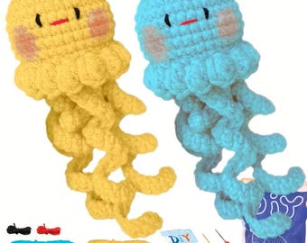 Jellyfish Family Crochet Kit for Beginners, DIY Craft, Video Guide