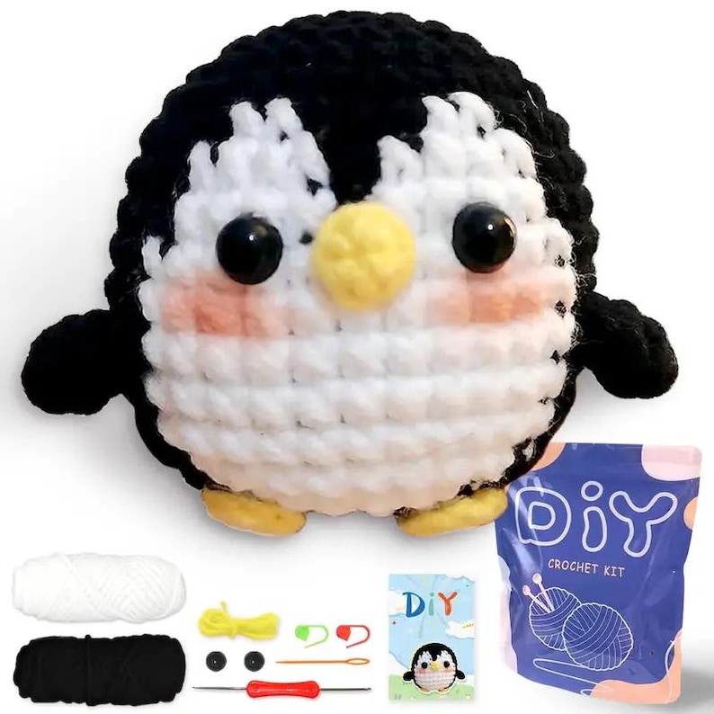 Penguin Crochet Kit, Beginner Yarn Kit with Video Tutorial image 1