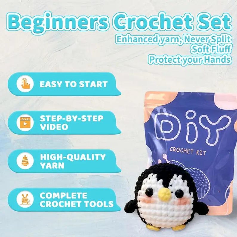 Penguin Crochet Kit, Beginner Yarn Kit with Video Tutorial image 6