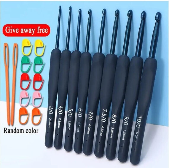Blue Crochet Hook Set: Ergonomic Soft Grip, Aluminum Needles