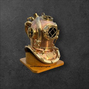 Casco Da Immersione US Navy Mark V In Rame E Ottone - Modello Collezione Con Base - Foto 10