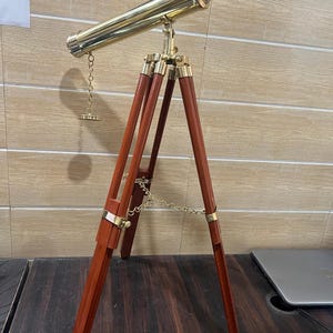 18&quot; Brass Telescope with Golden  on Wooden Tripod Nautical Spyglass Pirate Decor  Style Telescope for Living Room or Outdoor | Prism Optics
