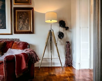 Modern Wooden Tripod Floor Lamp: Natural Finish (WITHOUT SHADE)