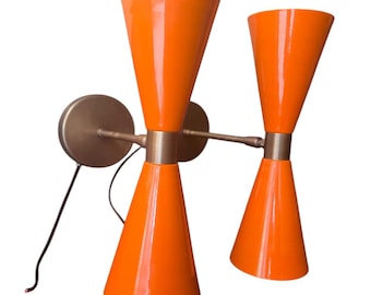 Mid Century Modern Orange Diabolo Wall Sconce Set Brass Vanity Lights