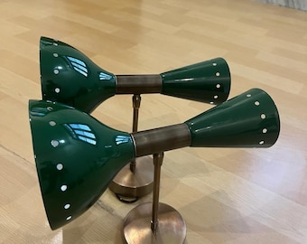 Green Brass Sputnik Double Sconce: Mid-Century Modern Vanity Light