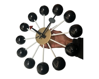 Vitra George Nelson Ball Mid Century 1950 Style Vintage Replica Colorful/Black Brass Wall Clock - Home Decor - Great Gift for Unisex Adults