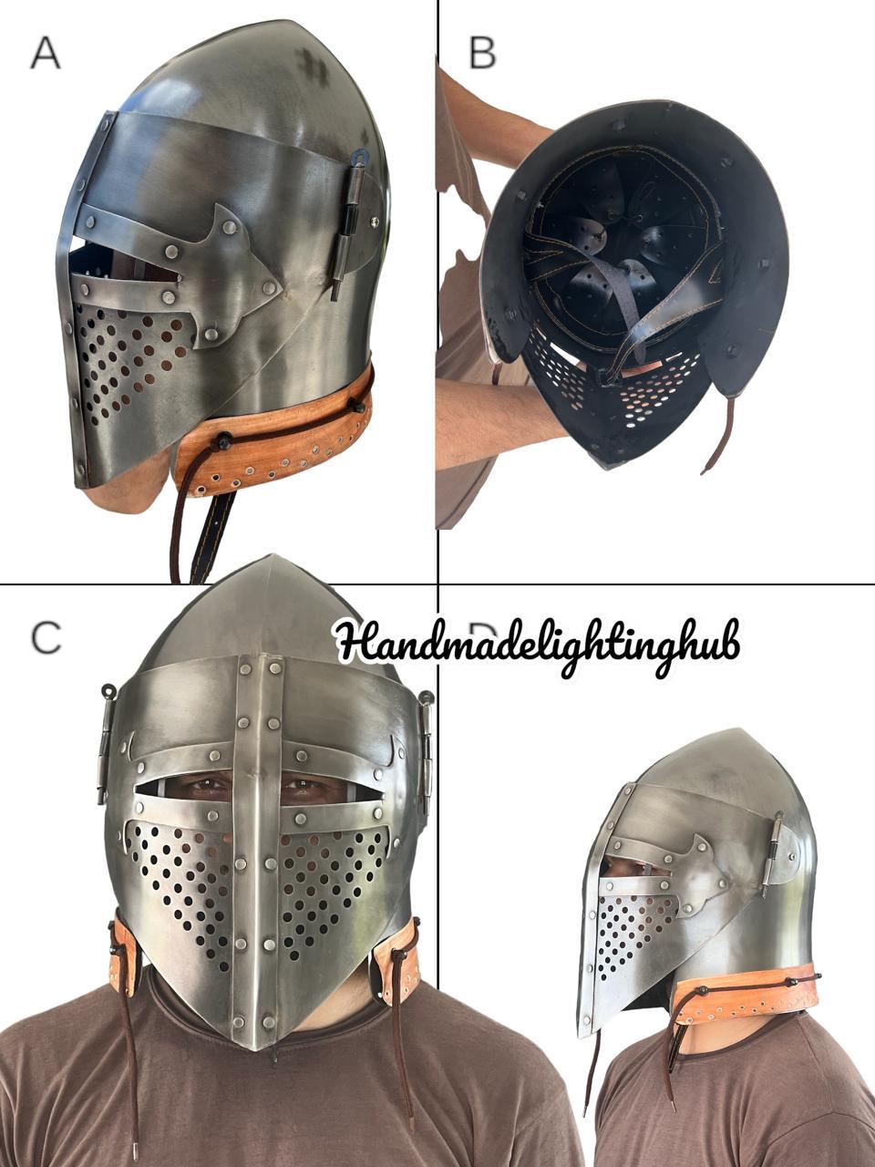 Casque De Chevalier Bascinet Médiéval En Acier – Reproduction Pour LARP Et Reconstitution