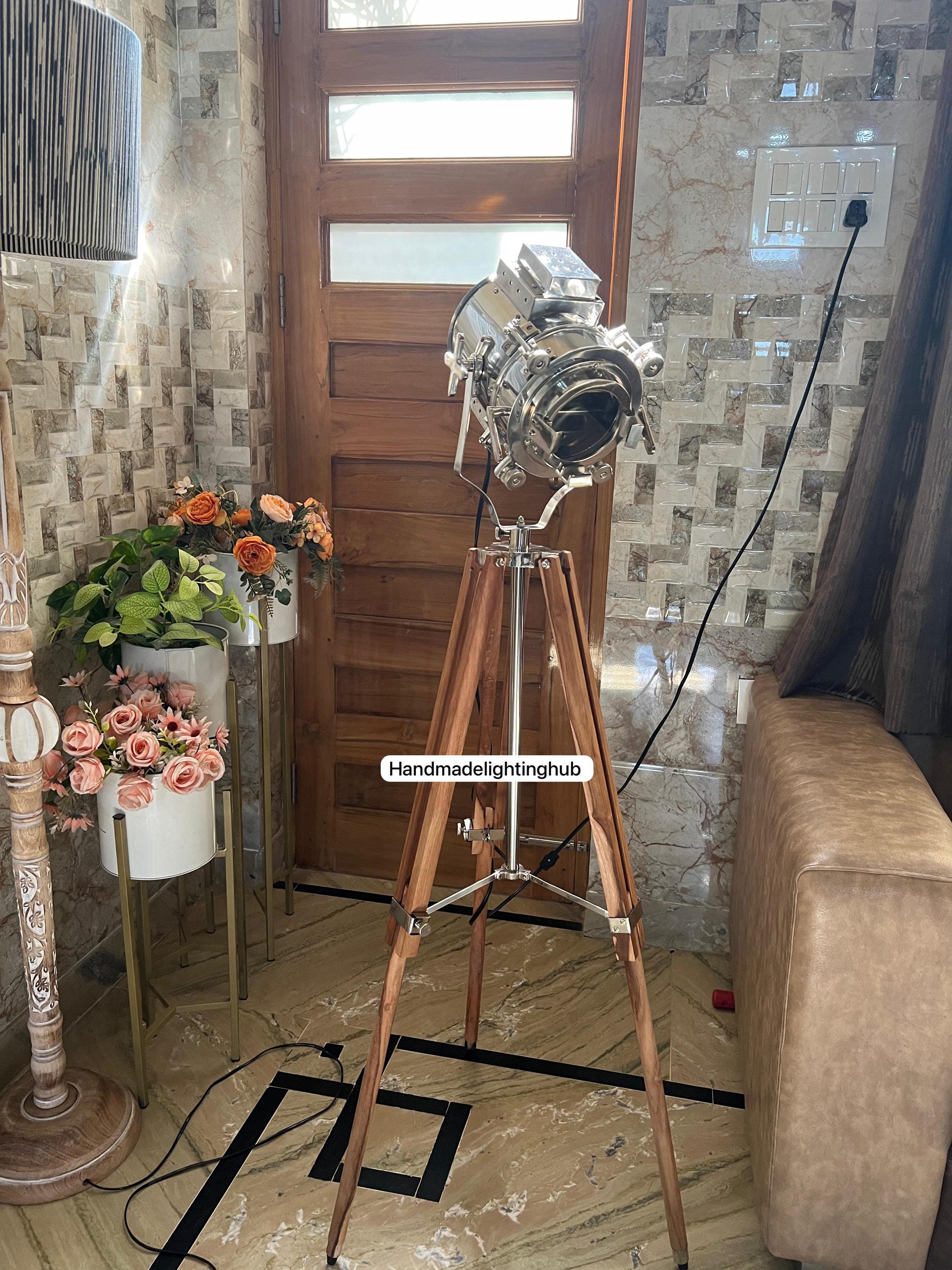 Handmade Wood & Brass Nautical Tripod Floor Lamp – Antique Royal Design With Shade (Brown, 1 Light, India)