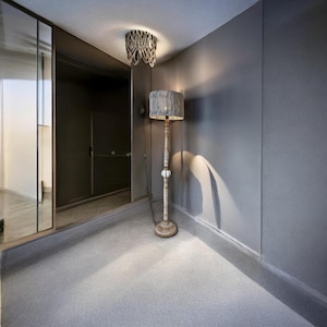 Engraved Floral Wood Tripod Floor Lamp: 56-Inch Rustic Boho Stand