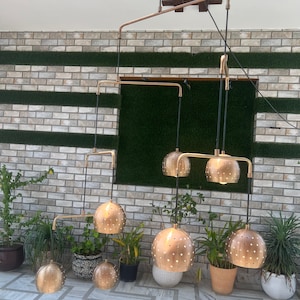 Mid-Century Modern Brass Mobile Chandelier: Colorful Orb Pendant Light