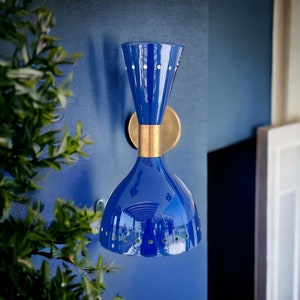 Glossy Blue Double Mid Century Modern Duet Wall Sconce - Ideal for Bathrooms, Bedrooms, Vanities, Dining Rooms, Offices