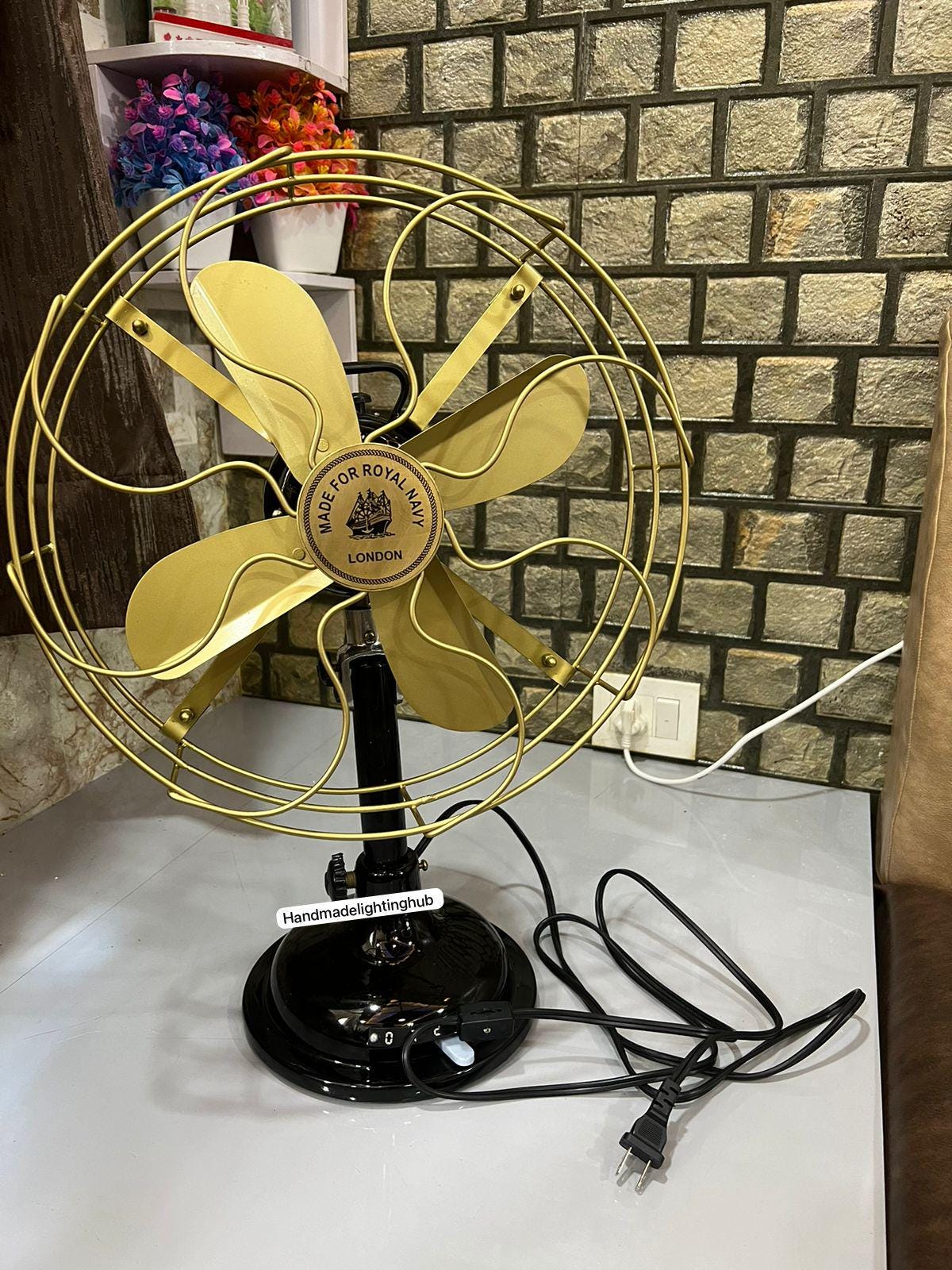 Brass Oscillating Desk Fan: Retro Nautical Style, 55cm Tall - Etsy