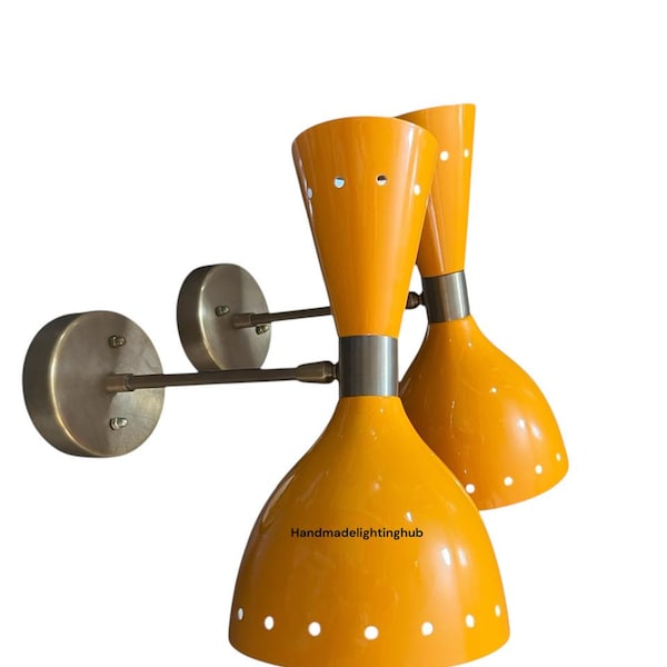 Yellow Brass Wall Sconce: Mid-Century Modern Vanity Lighting