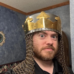 King Arthur Crown Helmet: Handmade Medieval Knight Armor with Chainmail image 3