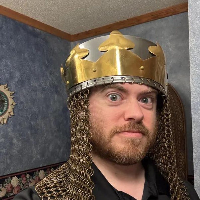 King Arthur Crown Helmet: Handmade Medieval Knight Armor with Chainmail image 3