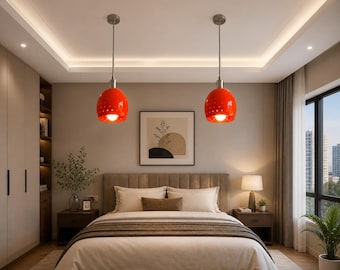 Stylish Orange  Perforated Pendant Light – Modern Hanging Ceiling Lamp for Home Decor, Room Lighting