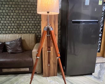 Modern Wooden Tripod Floor Lamp Natural Wood finish