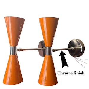 Mid Century Modern Diabolo Wall Sconce Set Orange & Brown Brass Vanity Lights  Italian Sputnik Wall Lamps Living Room, Stair, Office Decor
