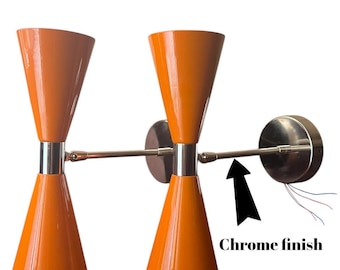 Mid Century Modern Orange Diabolo Wall Sconce Set: Brass Vanity Lights