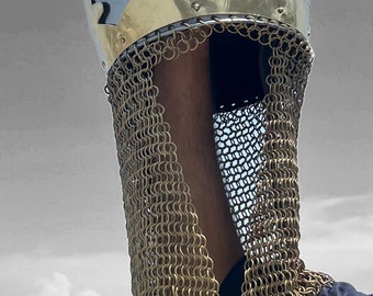 King Arthur Crown Helmet: Handmade Medieval Knight Armor with Chainmail