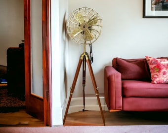 Handmade Nautical Wooden Tripod Floor Fan: Modern Home Decor