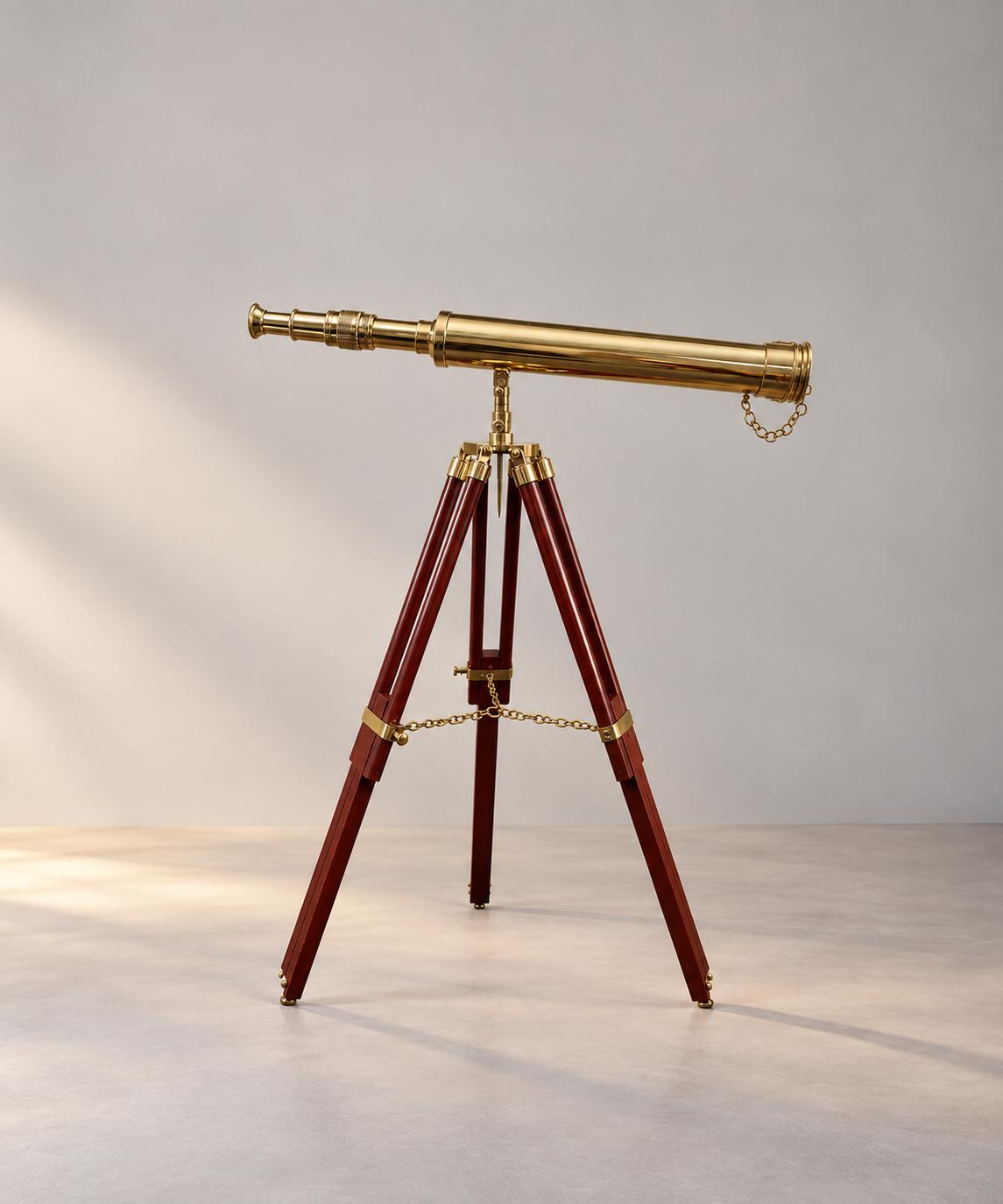 Brass Telescope on Adjustable Wooden Tripod: Nautical Decor Spyglass