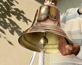 Brass Large Temple Bell: Handmade, 10 Inch Diameter, Resonant Sound, Nautical Decor