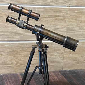 Telescope with Stand 10 inch Brass Antique Finish Nautical Pirate Spyglass | Best Prism Optics, Full Height 16 inch, 670g