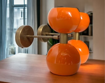 Mid-Century Modern Orange Wall Sconce Double Brass Vanity Light Handmade Wall Lamp
