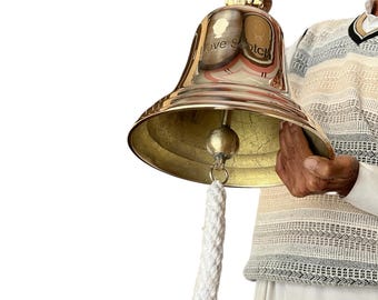 Sino de Templo Grande em Latão: Feito à Mão, 25 cm de Diâmetro, Som Ressonante, Decoração Náutica