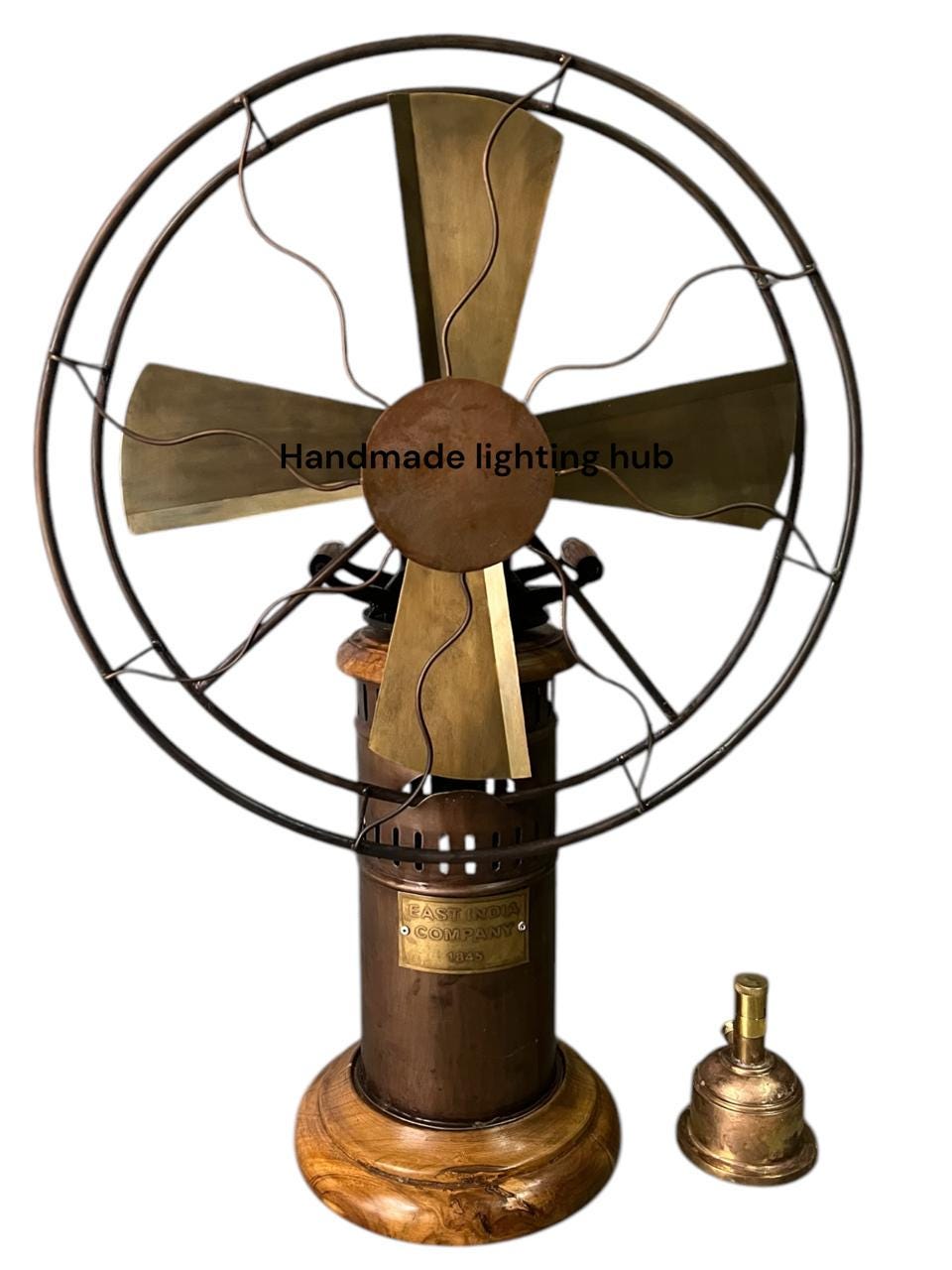 Handmade Kerosene Steam Fan: Brass & Wood Historical Replica