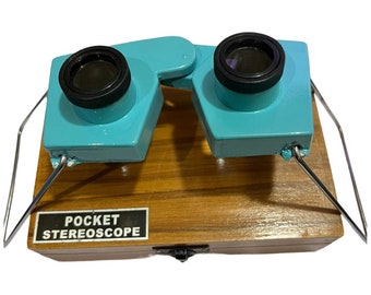 Pocket Stereoscope Mini Aluminum Folding 2 x View Pocket Stereoscope with Wooden Box for Students and Professionals