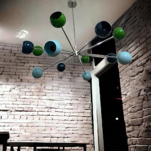 Modern Green & Pink Sputnik Chandelier 12-Arm Mid-Century Italian Pendant Light | Adjustable Height Ceiling Fixture for Home Decor Living