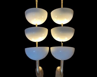 Pair of Stilnovo Inspired White Brass 3-Bowl Wall Sconces | Retro Lighting Fixture| Wall Sconce