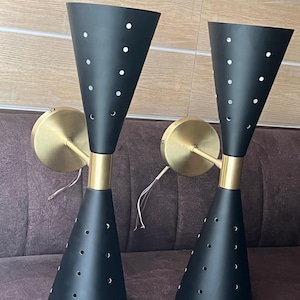 Atomic Mid-Century Modern Wall Sconce  50s 60s Dual Cone Bow Tie  Lamp Black Retro Lighting Fixture Vanity For Home Decor Living Room