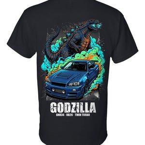 Maglietta/Felpa/Bomber Nissan GT-R R34 Godzilla / JDM Skyline BNR34 con stampa integrale sul retro