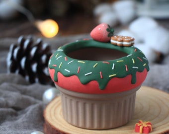 Cute dessert planter hand-made ceramic cupcake pot pink strawberry indoor planter Christmas cupcake plant pot