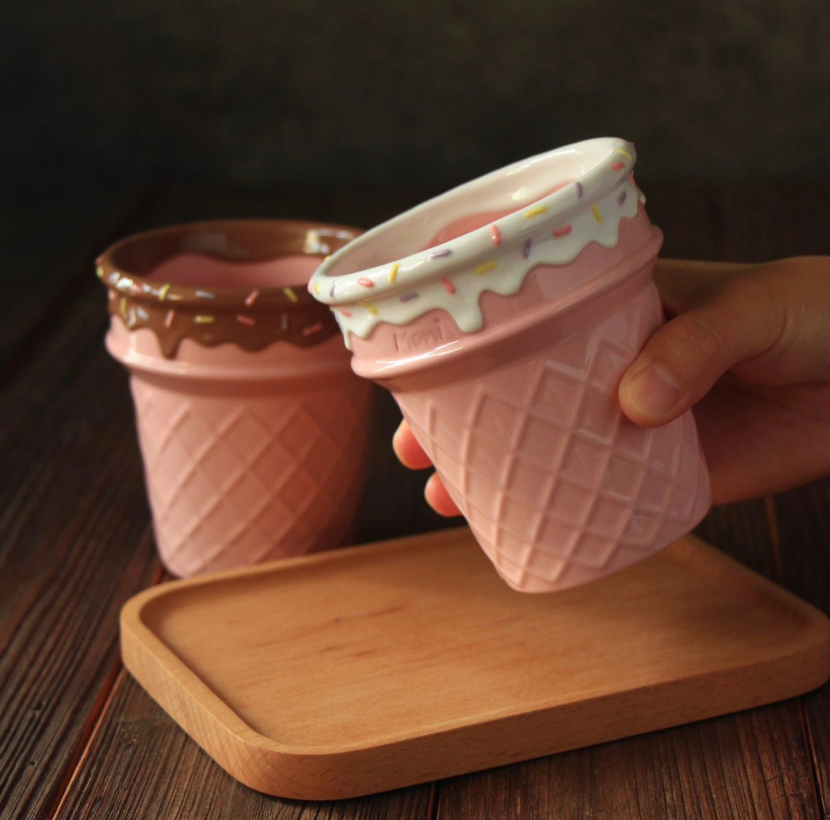 Cute Handmade Mug Ice Cream Cone Shaped Cup for Ice Cream Lover Gift