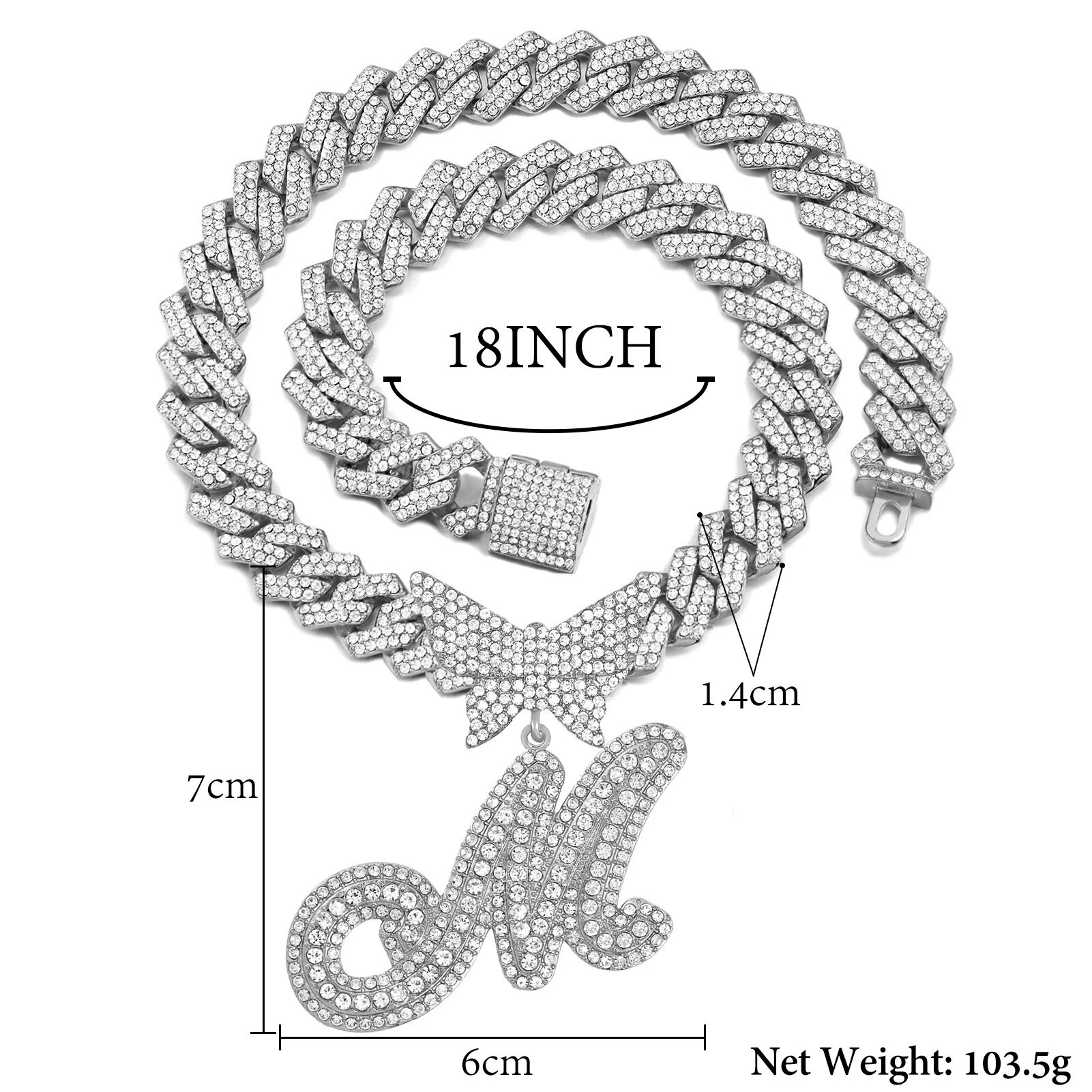 A-Z Crystal Butterfly Initials Name Pendant Necklace Iced Out Cursive ...