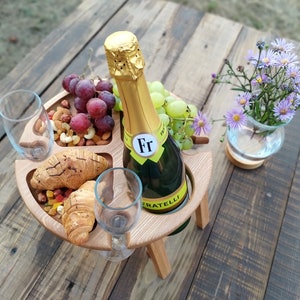 Mesa plegable de picnic para vino - Soporte portátil para vino y refrigerios
