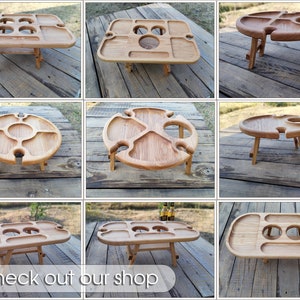 Wine Stand, Natural Wine Table, Outdoor Wine Table, Wine Lover Gift, Round Wine Table, Wooden Table, Camping Table, Patio Table, Portable Wine Table, Mini Wine Table, New Home Gift, Birthday Gift, Wine Gift